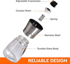 Salt and Pepper Grinder Short Size - Black Pepper,Herb Shakers Mill Refillable Manual - Stainless Steel Lid - Adjustable Coarseness - Glass Material- Fits in Home,Kitchen,Barbecue