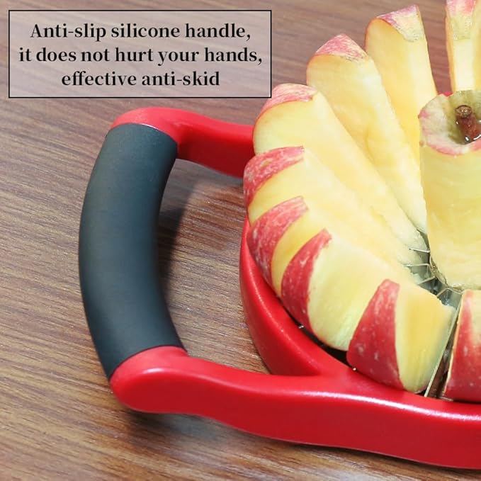 Newness 5.12 Inch Extra Large Apple Slicer, 16-Slices Heavy Duty Apple Cutter, Durable Apple Corer, Stainless Steel Apple Slicer and Corer - for Apple, Potato, Onion and More, Red