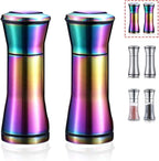 Rainbow Salt And Pepper Shakers, Kyraton Titanium Plating Stainless Steel Salt And Pepper Grinders Refillable Pepper Grinder, Pepper Mill, Salt Grinder, Salt Shaker, Salt Pepper Shaker Set of 2