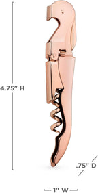 Viski Summit Double Hinged Waiters Corkscrew Wine Opener with Foil Cutter, Durable Stainless Steel with Built-in Bottle Opener for Beers and Soft Drinks, Home Bar, Kitchen, Travel, Set of 1, Copper