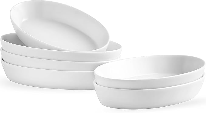 UIBFCWN Au Gratin Baking Dishes for Oven Safe, Set of 6, 7.5''x4.5'' Mini Casserole Dish, Ceramic Oval Baking Dish for Single Serving, Cauliflower Baking Dish, Banana Split Bowls, 11.5oz