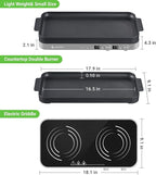 AMZCHEF Double Induction Cooktop with Removable Griddle Pan Non-stick, 1800W 2 burner Portable Induction Stove With Sensor Touch 9 Power Levels, 99 Min Timer, Iron Grey