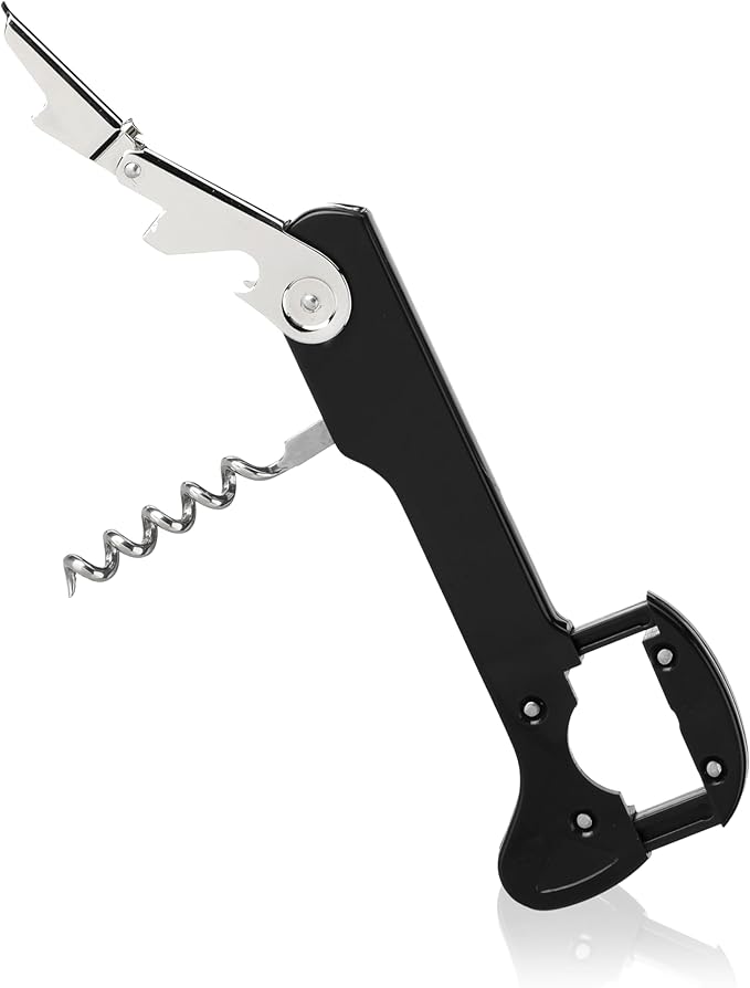 True Recoil Waiters Corkscrew Wine Opener, Durable Stainless Steel with Built-in Bottle Opener and 4-Wheel Foil Cutter for Bartenders, Home Bar, Kitchen, Outdoor Party, Gifts for Wine Lovers, Set of 1