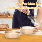 6 Inch Round Cake Pan Set of 3, Nonstick Coating Baking Round Cake Pans with Remvable Bottom for Birthday Layered Cakes,Party, Circle Cake Tins With Wider Grips for Oven Air Fryer, Gold