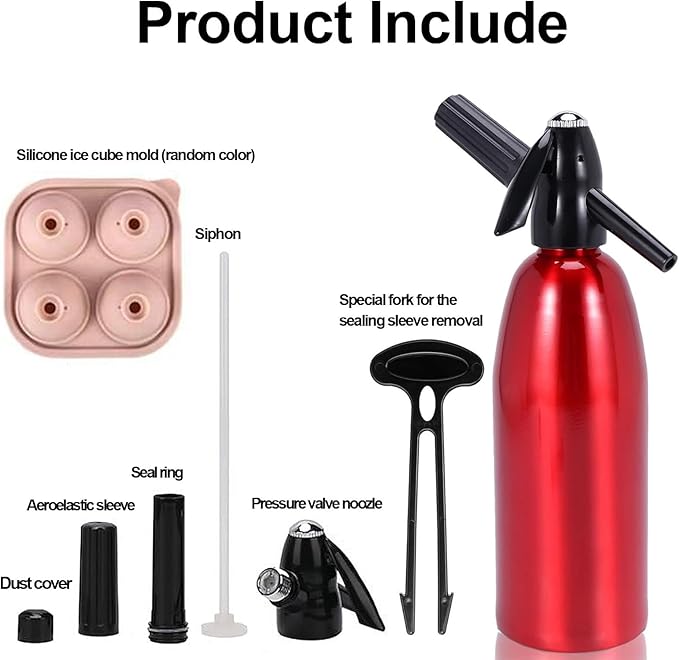 Soda Siphon 1L Portable Soda Maker Sparkling Water Maker for Home & Outdoor, Aluminium Carbonated Water Machines, Seltzer Water Maker for Making Soda,Cocktails, Use 8g CO2 Cartridges (Not Included)