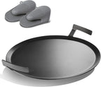 Premium Carbon Steel Griddle, Round Non-Toxic Stovetop Flat Top Pan for Gas, Electric Range, Induction, Grill & Campfire, Pre-seasoned Nitride Coating, Oven Safe to 1200°F, with Heat-insulating Gloves