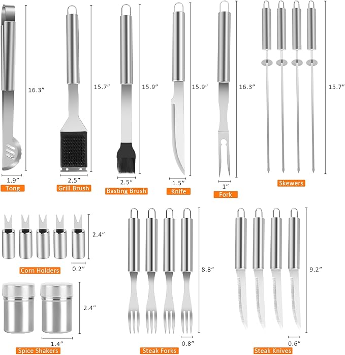 26-Piece BBQ Grill Accessories Set | Ultimate Grilling Tools for Men - Heavy Duty Stainless Steel BBQ Utensils Kit with Aluminum Case & Grill Brush for Dad (Stainless)