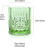 BELLAFORTE Shatterproof Tritan Plastic Short Tumbler, Set of 4, 13oz - Myrtle Beach Unbreakable Crystal Cut Old Fashioned Drinking Glasses for Whiskey - BPA Free - Dishwasher Safe - Green