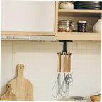 3pcs No-Nail Kitchen Utensil Hooks Rotatable Black Hanging Storage Organizer Under Cabinet Multi-Functional Wall Mounted Holder for Cooking Tools