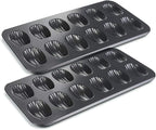 Madeleine Pans for Baking (2-Pack) 12 cup Madlen Mold Makes Shell Shape Cake Cookies Nonstick Carbon Steel Madeline Tray for Oven Black