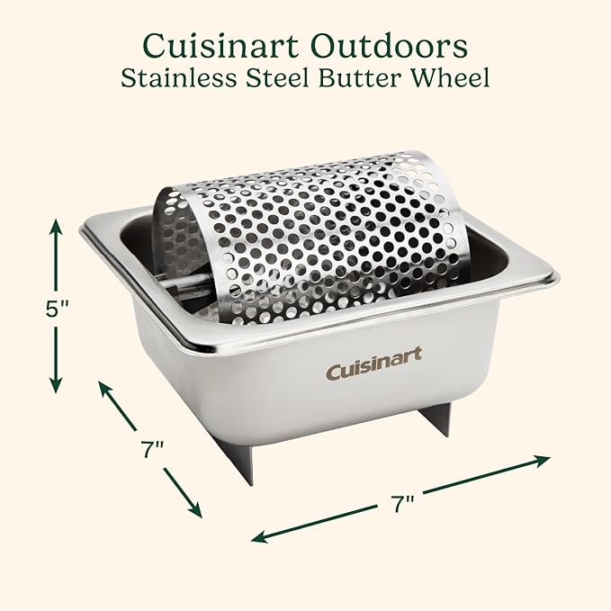 Cuisinart Stainless Steel Butter Wheel, Raised Bottom Butter Roller for Griddle for Golden Crust and Even Spread, Kitchen Grill Accessory for Burgers, Bread, BBQ, Cookouts, Tailgates