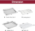 TeamFar Toaster Oven Pan, 9.3’’ x 7’’ Stainless Steel Mini Rectangular Cookware Baking Roasting Cake Pan with Cooling Rack and Lid, Healthy & Sturdy, Deep & Visible Lid, Dishwasher Safe – 4 PCS