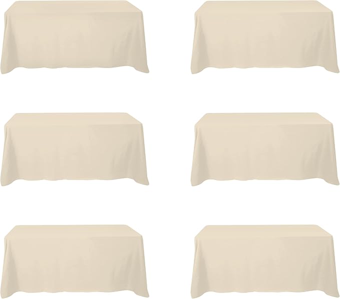 BRILLMAX 6 Pack Beige Tablecloths for 6 Foot Rectangle Tables 90 x 132 Inch - 6ft Rectangular Bulk Linen Polyester Fabric Washable Cloth Cover for Wedding Reception Banquet Birthday Party