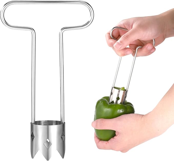 Red Bell Pepper Seed Corer, Upgraded T Shaped Vegetable and Fruit Corer Stainless Steel Tomato Apple Seed Remover Tool Practical Kitchen Gadget for Removing Fruit & Vegetable Cores