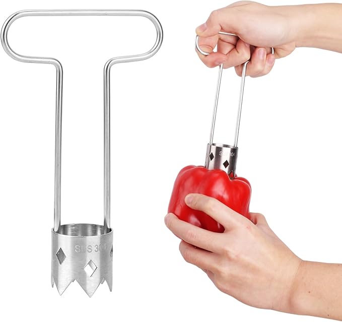 Fruit and Vegetable Corer, 2025 New Upgraded Stainless Steel Fruit Coring Remover T-Type Bell Chili Pepper Seed Deseeder Cutter Tool for Vegetables Fruit Kitchen Utensils
