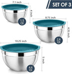 P&P CHEF Blue Mixing Bowls with Lids, Set of 3, Stainless Steel Salad Nesting Bowl for Mixing, Storing, Prepping, Airtight & Stackable, Size 4.6/3 /1.5 QT