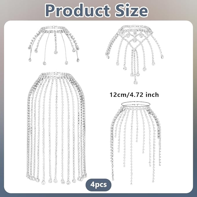 OLYCRAFT 4Pcs 4 Styles Rhinestone Wine Bottle Decoration Jewel Tassel Wines Bottle Short Veil 4.7 Inch Rhinestone Tassel Wine Bottles Pendant Wines Bottles Cork Charms for Party Wedding Decor