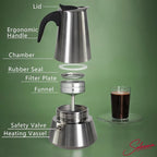 4 Cup Stovetop Espresso Maker Matte Stainless Steel Moka Pot Italian and Cuban Mocha Coffee Maker, Compatible with Gas, Electric, Ceramic, and Induction stovetops(6.6 fl oz/200 ml)