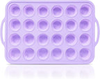 Mini Silicone Muffin Pan with Metal Frame, Non Stick Silicone Cupcake Pan with Handles 24 Cup, BPA Free Silicon Muffin Tin Tray Small for baking, egg bites, Cupcake Mold Purple