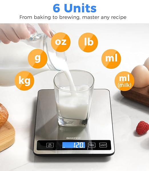 Food Scale - 15kg/33lb Rechargeable Digital Kitchen Scale with Full-View LCD Display, Grams and Ounces, Type-C or Batteries, Easy Clean Stainless Steel, for Baking, Cooking & Meal Prep, Black
