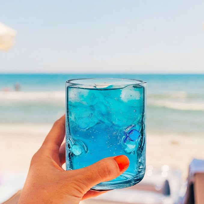 Vesici 4 Pcs Fish Icon Juice Glasses 14 oz Christian Drinking Glass Cups Hand Blown Fish Cocktail Wine Glassware Cup for Summer Party Supplies Holiday Gifts
