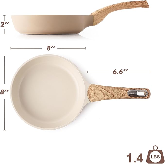 SENSARTE Nonstick Frying Pan Skillet, Egg pan, Omelette Pan, Healthy Cookware Chef's Pan, PFOA Free, 8 Inch, Taupe