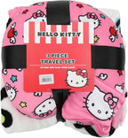 Bioworld Adult Hello Kitty Travel Set with Neck Pillow, Eye Mask, and Throw Blanket, Adorable Comfort for Hello Kitty Fans on the Go!
