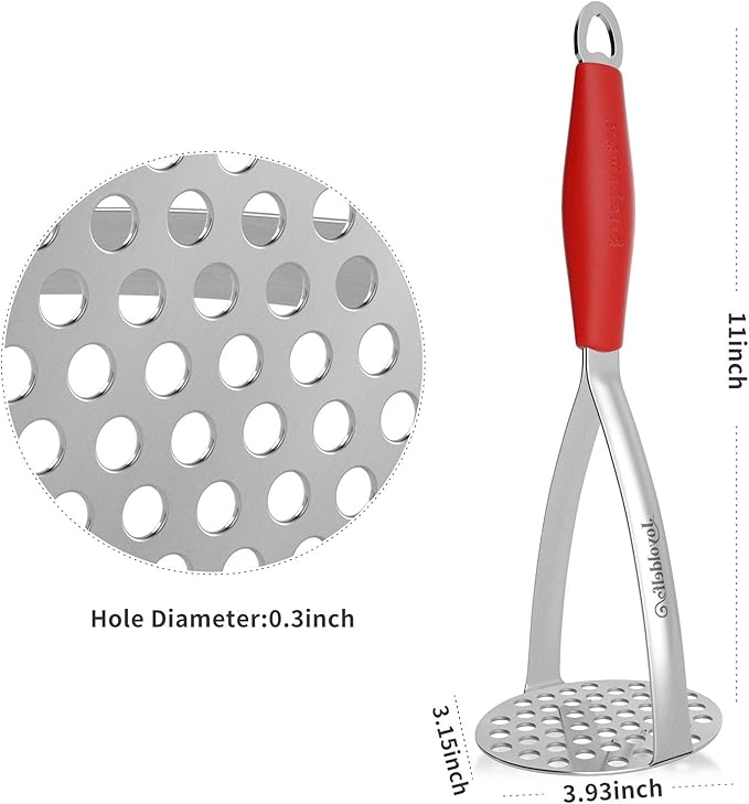 Joyoldelf Heavy Duty Stainless Steel Potato Masher, Professional Integrated Masher Kitchen Tool & Food Masher/Potato Smasher with Silicone Handle, Perfect for Bean, Vegetable, Fruits, Avocado, Meat