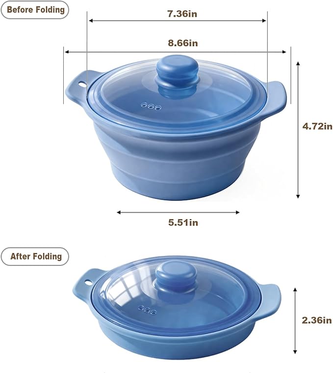 42oz Silicone Microwave Steamer For Vegetables, Cooker For Microwave with Handle & Lid, Collapsible Steam Pot, Heat-Resistant Cooker with Steam Holes, BPA Free, Dishwasher Safe (Dark Blue), 1 Pack