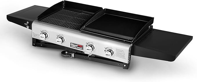 Royal Gourmet GD401 Portable Propane Gas Grill and Griddle Combo with Side Table | 4-Burner, Folding Legs,Versatile, Outdoor | Black 66 Inch