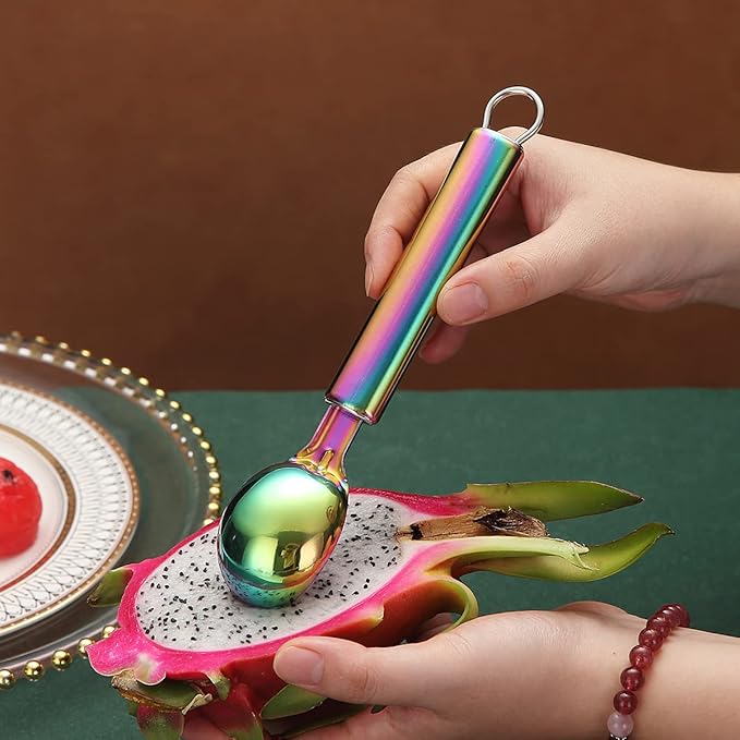 Rainbow Ice Cream Scoop, Berglander Stainless Steel Cookie Scoop Melon Baller Scooper Cones With Titanium Colorful Plating, Specialty Tools and Gadgets, Ice Cream Spoon Food Scoop Dishwasher Safe