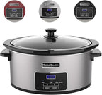 8-Quart Digital Programmable Slow Cooker with Timer - Small Kitchen Appliance for Family Dinners - Serves 10+ People - Heat Settings: Keep Warm, Low and High