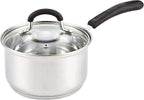 Cook N Home 3 Quart Stainless Steel Saucepan Set with Lid, Induction Compatible Milk Pots, Stay-Cool Silicone Handle, Mirror Polished 18/10 Cookware, Dishwasher & Oven Safe, Silver