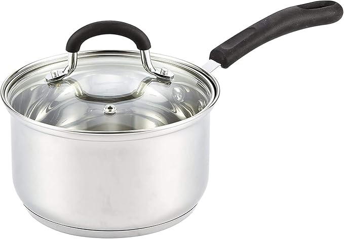 Cook N Home 3 Quart Stainless Steel Saucepan Set with Lid, Induction Compatible Milk Pots, Stay-Cool Silicone Handle, Mirror Polished 18/10 Cookware, Dishwasher & Oven Safe, Silver
