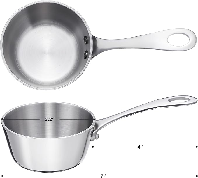 Mini Sauce Pan, Tri-Ply Stainless Steel Pot with Stay-Cool Handle Heating Sauce Gravy & Oil (5oz/150ml) - Silver