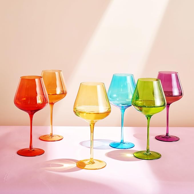 Pride LGBTQIA+ Colored Wine Glass Set | 20oz | Gay Rainbow Set of 6 Love is Love, Gift for Her, Him, They, Special Celebrations Drinkware Unique Style Stemmed Elegant Bright Glassware Pride Month Gift