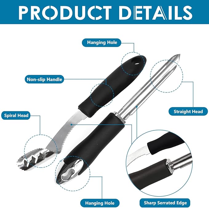 Jalapeno Pepper Corer, Set of 2, Stainless Steel Zucchini Cucumber Corer with Serrated Slice and Rubber Handle, Core Deseeder for Jalapenos, Chilis, Bell Peppers