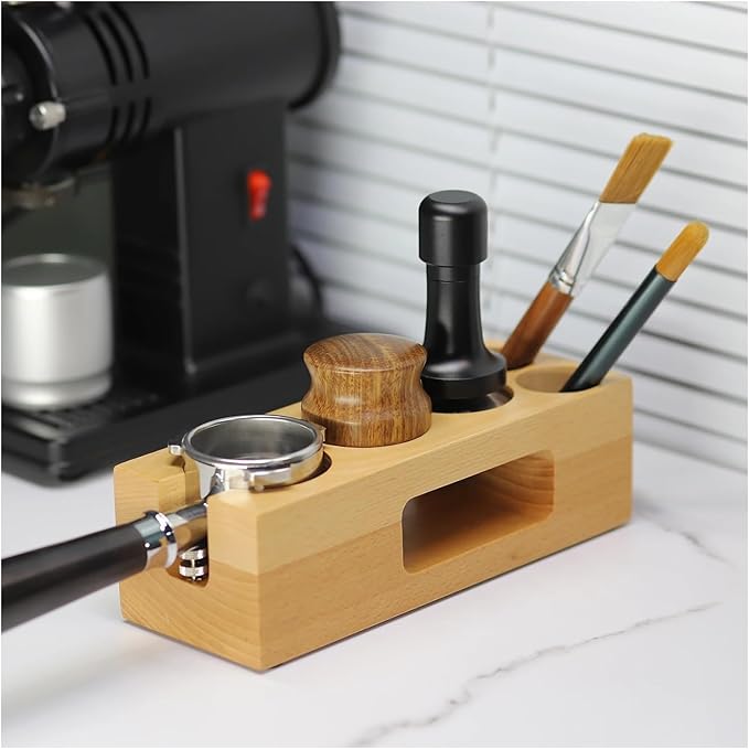 Walnut Wood Coffee Filter Holder, Espresso Tamper Mat Stand, Coffee Maker Support Base Rack, Barista Accessories(Black)