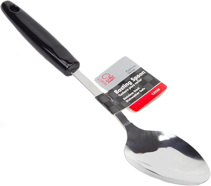 Chef Craft Select Basting Spoon, 12 inch, Stainless Steel/Black (Pack of 2)