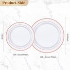 BESTVIP 200PCS Rose Gold Plastic Plate, Disposable Party Plates with 100 Dinner Plates and 100 Dessert Plates, Plastic Plates for Party, Wedding and Birthday