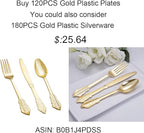 NOCCUR 120PCS Gold Plastic Plates Disposable for 60 Guests - Include 60 Dinner / 60 Dessert Plates Heavy Duty for Fall Party&Thanksgiving