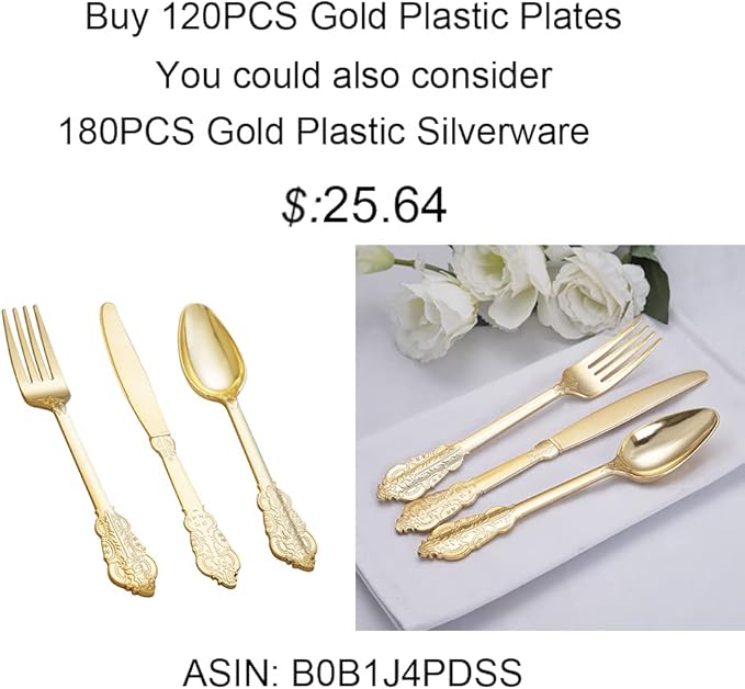 NOCCUR 120PCS Gold Plastic Plates Disposable for 60 Guests - Include 60 Dinner / 60 Dessert Plates Heavy Duty for Fall Party&Thanksgiving
