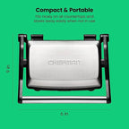 Chefman Electric Panini Press Grill, Compact 2-Slice Sandwich Maker, Non-Stick Coated Plates, Opens 180 Degrees, Dishwasher Safe, Removable Drip Tray, Stainless Steel/Black