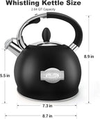 Stove Top Kettle,Whistling Tea Kettle,Premium 18/8 Food-Grade Ceramic-Coated Stainless Steel Teakettle,Vintage-Style Teapot,Includes a Hot Pad,2.64 Quart (Black)