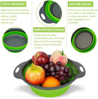 AUAUY 2 Pack Collapsible Colander Set, Round Silicone Folding Collapsible Strainers with Plastic Handles, Eco-Friendly Food Strainer for Kitchen Draining Pasta Vegetables Fruits-1 Large and 1 Small