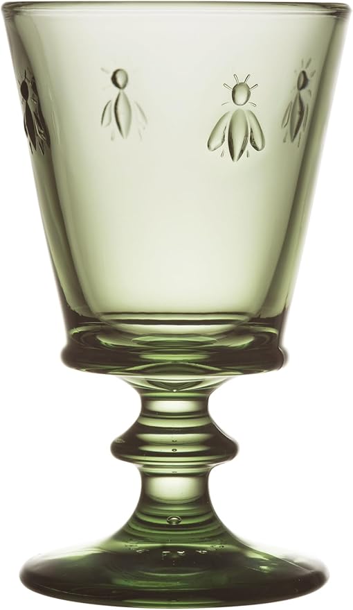 La Rochere Napoleon Bee Olive Green Stemmed Wine Glass Set of 6 – Vintage Wine Glasses – La Rochere Bee Glassware Sets (9 oz)
