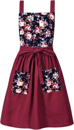 Pinknoke Vintage Pinafore Apron Dress for Women with Pockets Cute Floral Chef Aprons for Kitchen Cooking Baking Gardening