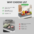 Large Stone Dish Drying Mat for Kitchen Counter 24x16 Inch - Super Absorbent Quick Dry Diatomaceous Earth with PU Leather, Foldable Space Saving Stone Bath Mats for bathroom