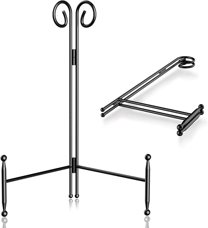 SVENJBB 10 Inch Plate Stands for Display, Black Metal Frame Holder Stand for Picture and Decorative Plate, Collapsible Easel Display Stand for Platter, Book and Art (2 Pack)
