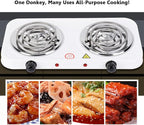 Compact and Portable Countertop Burner- Countertop Double Coiled Burner 2000 Watts Electric Hot Plate Temperature Controls White